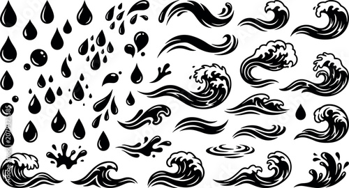 Photos Black and White Water Wave Vector Element Set Featuring Sea Waves Ocean Ripples