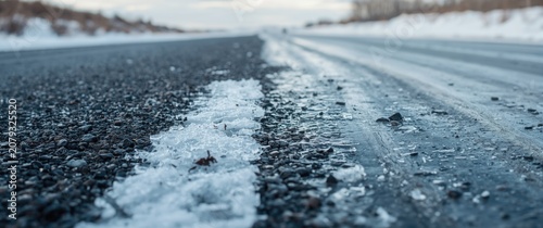 Wintertime frozen road with...