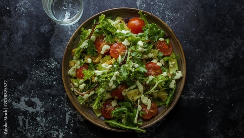 Crisp green salad with fres...