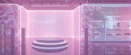 Futuristic interior with gl...
