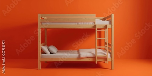 Bunk bed with white bedding...