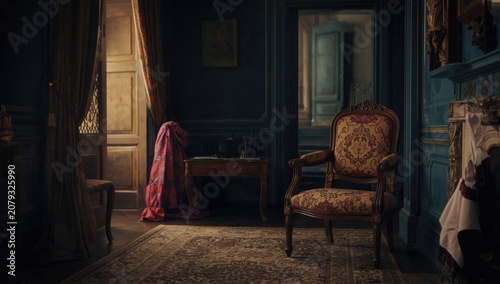 Vintage armchair in a dimly...