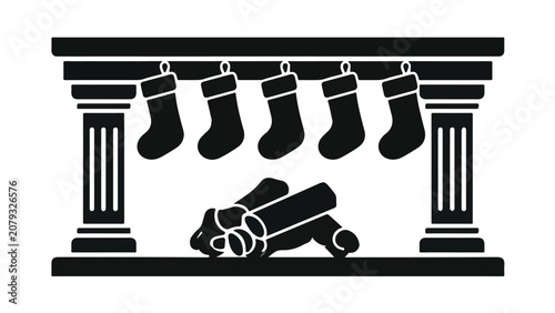 Christmas fireplace with stockings and logs cozy holiday warm festive scene