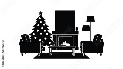 Cozy living room with Christmas tree warm lighting comfortable sofas festive holiday decor