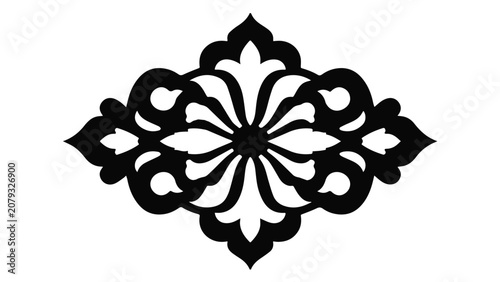 Elegant black and white ornamental pattern with symmetrical floral design suitable for decorative backgrounds