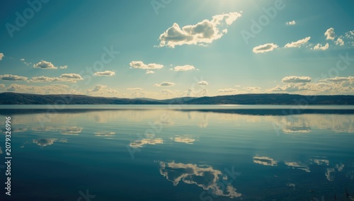 Tranquil lake view featurin...