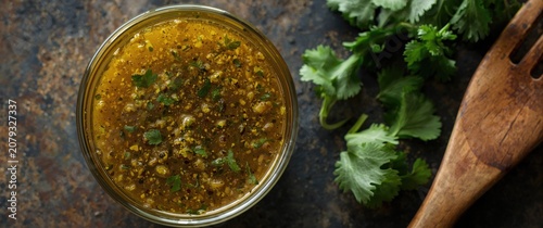 Cilantro dressing in a glas...