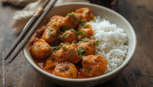Spicy dumplings with rice i...
