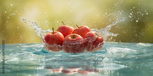 Red apples splashing into w...
