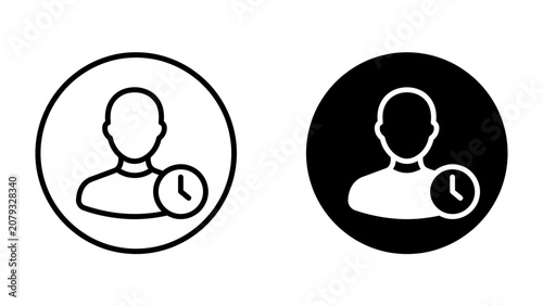 Photos User Icon with Clock Symbol: A graphic representation of a user profile icon paired with a clock symbol, indicating concepts like user account, time management, or user settings
