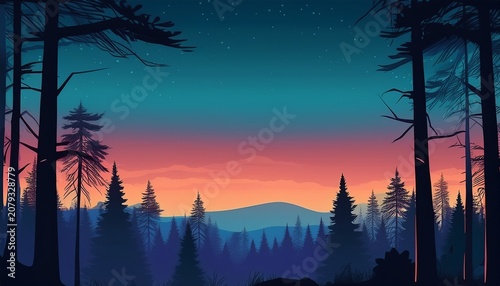 Dark Woodland Silhouette Banner With Calm Twilight Gradient