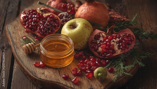 Pomegranate, apple, and hon...