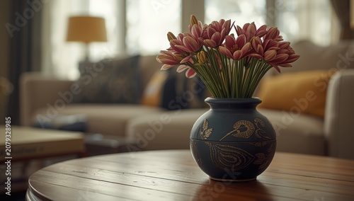 Flower vase with tulips on ...
