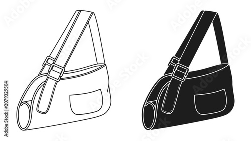 Tableau sur toile Medical Sling Illustration: A clear illustration of a medical arm sling, presented in both outline and solid black versions, demonstrating its design and functionality