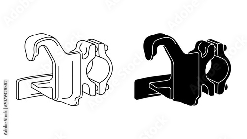 Bilde på lerret Clamping Mechanism Illustration: A detailed line drawing and silhouette illustration of a robust clamping mechanism, showcasing its functional components for industrial or technical applications