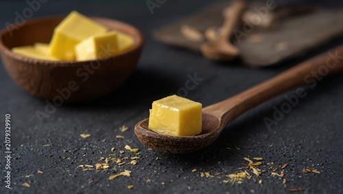 Yellow cheese cubes on a wo...