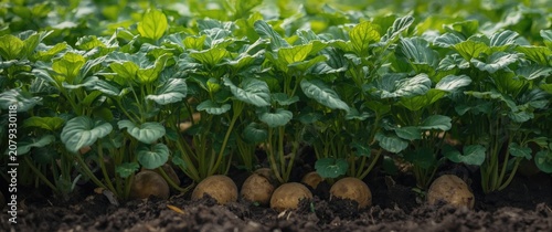 Potato plants growing in so...