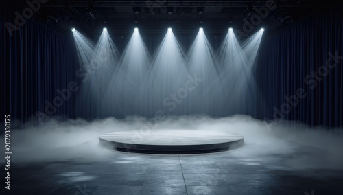 Spotlight stage with fog an...