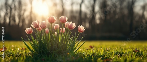 Pink tulips blooming in a f...