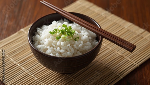 Bowl of white rice topped w...