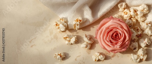 Pink rose next to scattered...