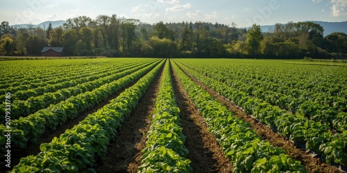 Lush green lettuce field un...
