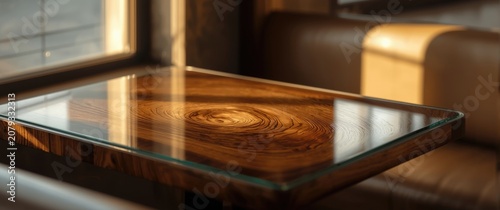 Wooden log tabletop with gl...