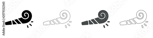 Photos Party horn icons in four distinct styles for festive celebrations and events