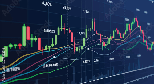 Foto Stock market chart, financial graph, trading data, vector illustration
