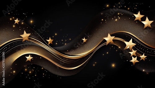 Elegant Black Gold Stars Glitter Wave Shape Transparent Background