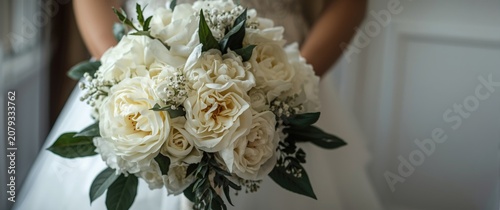 Bridal bouquet of white ros...
