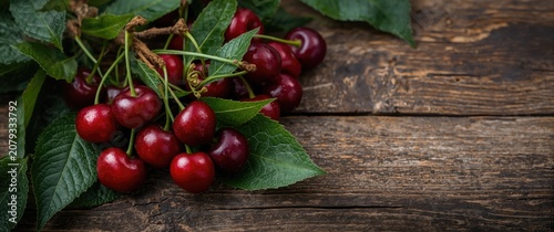 Fresh cherries with green l...