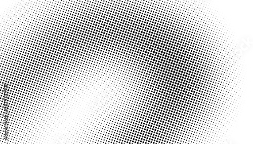 Diagonal loopy halftone dot gradient background with fading black circles on white, dynamic comic book style vector texture for motion posters, edgy layouts, advertising design. Perfect round dots