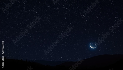 Crescent moon and stars ove...