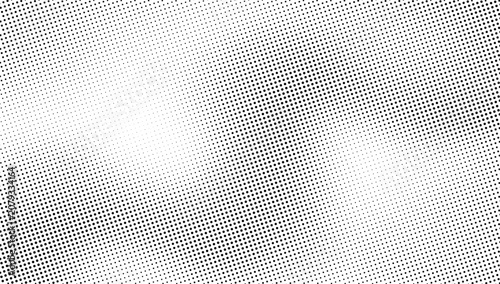 Diagonal halftone dot tunnel background, black perfect circular dots forming soft spotlight gradient on white, vintage comic book style vector texture for poster overlays, dynamic layouts. vector
