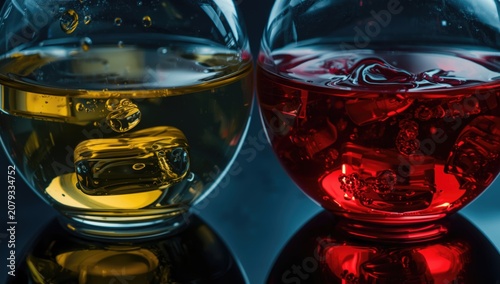 Yellow and red liquids in g...
