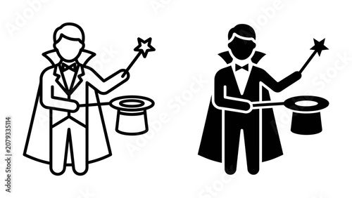 Принти на полотні Magician Icon: A stylized icon depicting a magician holding a wand and a top hat, symbolizing the art of illusion and performance