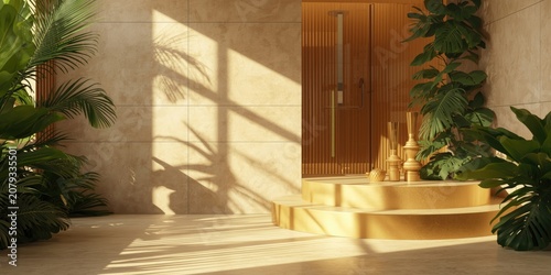 Modern interior with wooden...