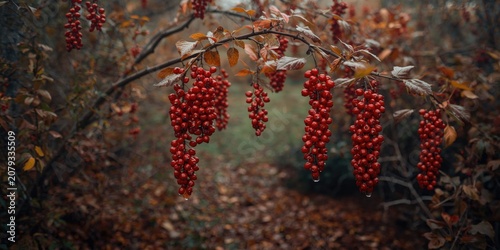 Red berries hanging from a ...