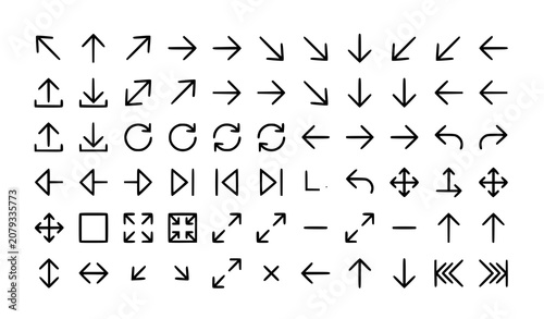 Modern minimal arrow UI icon pack with upload download refresh expand symbols vector EPS 10
