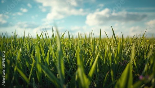 Green grass field under a b...