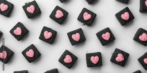 Black square candies with p...