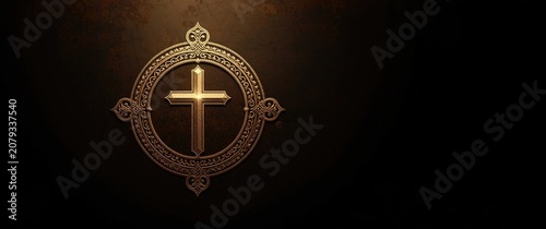 Ornate golden cross emblem ...