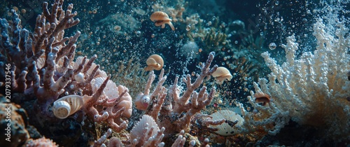 Coral reef with small shell...