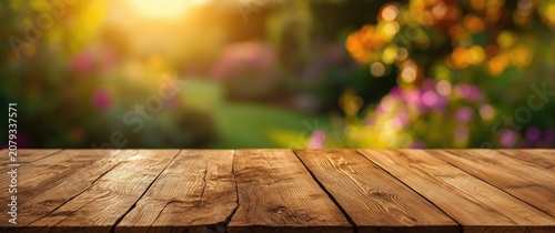 Wooden tabletop with blurre...
