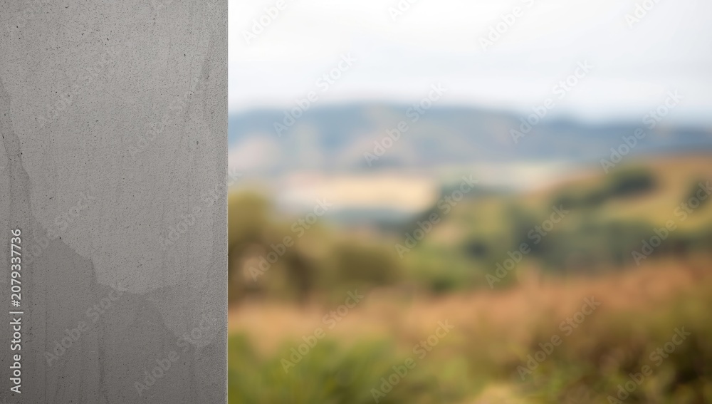 Fototapeta premium Concrete wall with blurred green landscape in the background
