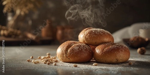 Freshly baked bread rolls w...