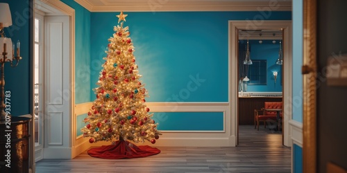 Holiday decorated tree stan...