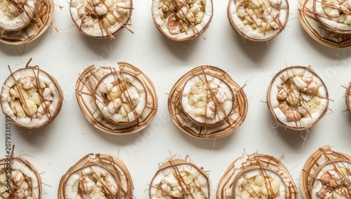 Coconut bowls filled with r...