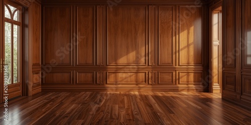 Empty wooden room with larg...